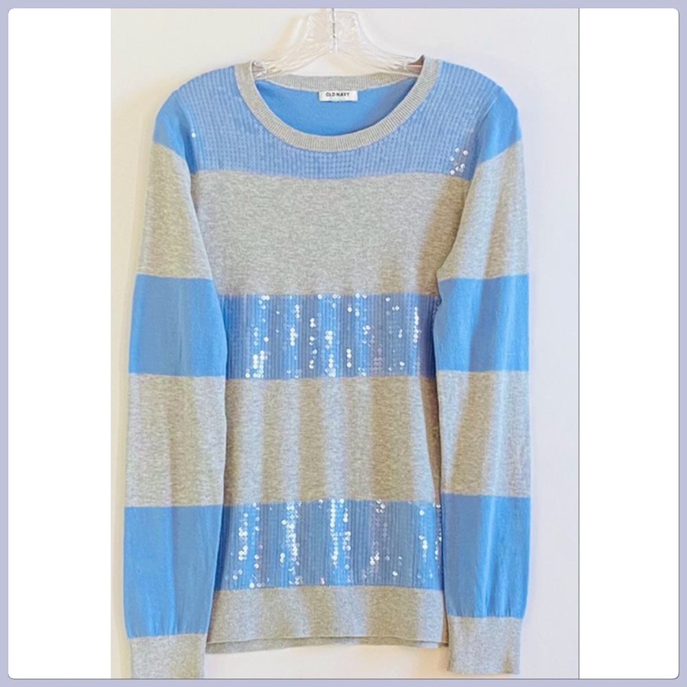 Glittering Old Navy Blue & Gray Strip Sequin Sweater - Picture 3 of 8